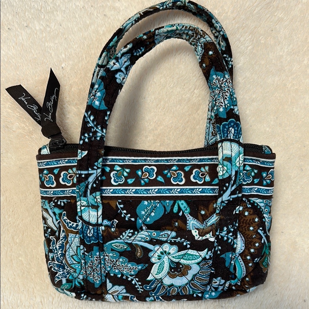 Vera Bradley “Java Blue” Retired Pattern Petite Miniature Zippered Tote Bag EUC